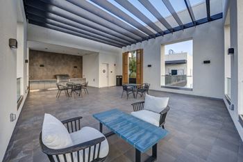Sky deck with seating area and views of los angeles